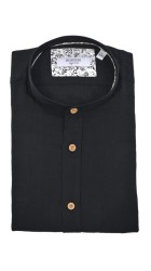 Ανδρικό Πουκάμισο Λινό με Κανονική Γραμμή Boston 12001-20 Μακρυμάνικο Μάο Μαύρο