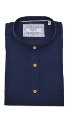 Ανδρικό Πουκάμισο Λινό με Κανονική Γραμμή Boston 12001.6 Μακρυμάνικο Μάο Μπλε