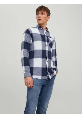 Ανδρικό Πουκάμισο Jack & Jones 12215487 Καρό Λευκό