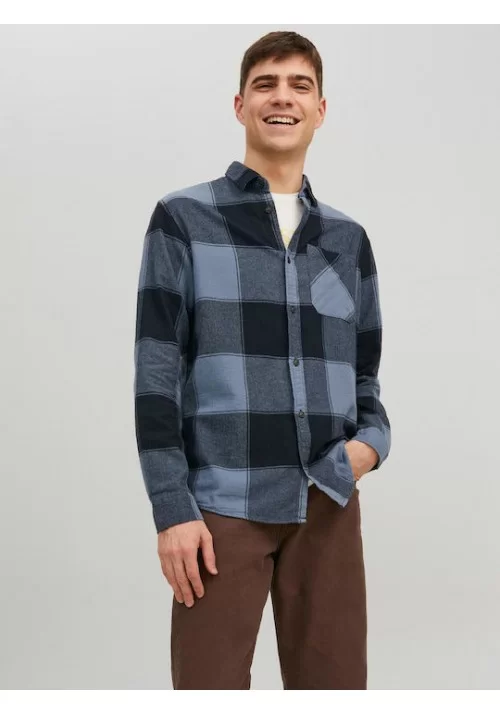 Ανδρικό Πουκάμισο Jack & Jones 12215467 Καρό Μπλε
