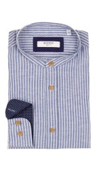 Ανδρικό Πουκάμισο Λινό Mao Boston Lion 2 Ριγέ Γαλάζιο