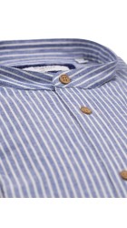 Ανδρικό Πουκάμισο Λινό Mao Boston Lion 2 Ριγέ Γαλάζιο