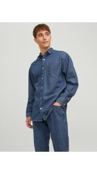Ανδρικό Πουκάμισο Τζιν Relaxed Jack & Jones 12217980 Mπλε