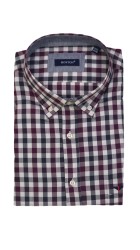 Aνδρικό Πουκάμισo με Κανονική Γραμμή BOSTON 307-1 Μακρυμάνικο Καρό Μπορντό