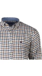 Ανδρικό Πουκάμισο σε Κανονική Γραμμή Λινό Boston 414-4  Καρό  Μακρυμάνικο Καφέ