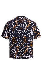 Ανδρικό Πουκάμισο Jack & Jones Jprbladrew Print Resort Shirt S/S LN 12279789 Night Sky