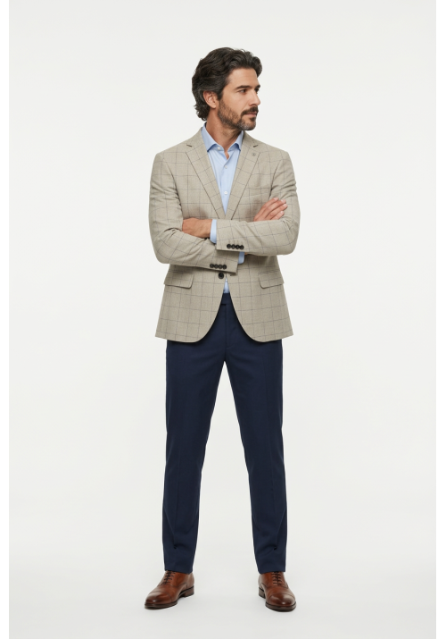 Ανδρικό Σακάκι Boston Καρώ 8031-1 Μπέζ