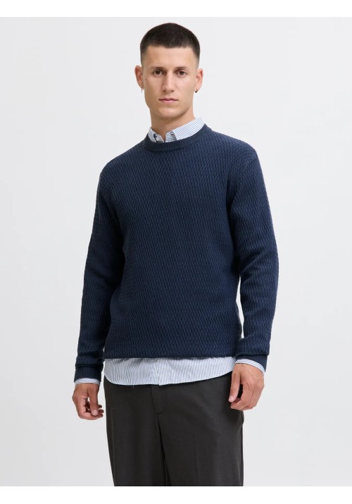 Ανδρικό Πλεκτό Jack & Jones JPRBlareagan Knit Crew Neck LN 12283381 Dark Navy Twist