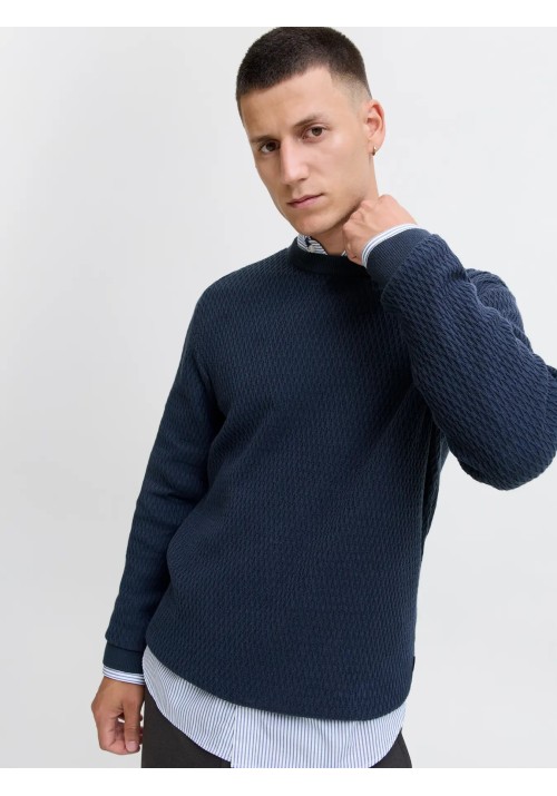 Ανδρικό Πλεκτό Jack & Jones JPRBlareagan Knit Crew Neck LN 12283381 Dark Navy Twist
