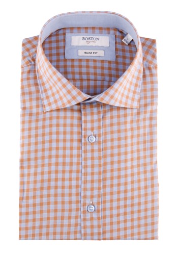 Ανδρικό Πουκάμισο Slim Fit Boston 701-2 Μπεζ Ανδρικό Πουκάμισο Slim Fit Boston 701-2 Μπεζ