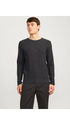 Ανδρικό Πλεκτό Βαμβακερό Jack & Jones Jjecooper Knit Crew Neck Noos 12258407 Dark Grey Melange
