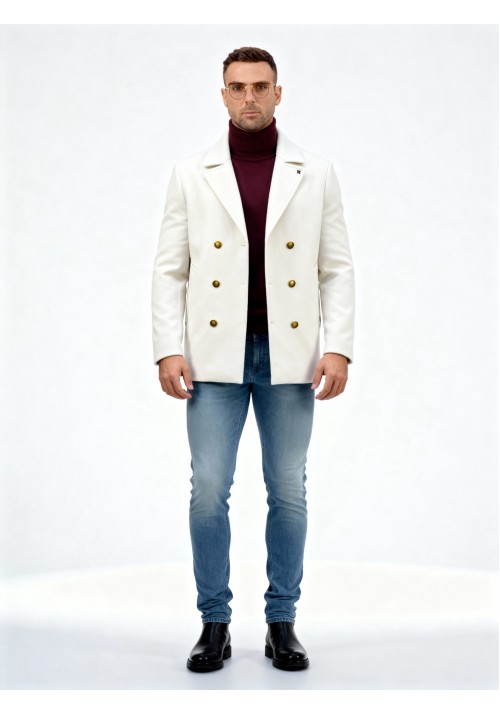 Ανδρικό Παλτό Σταυρωτό Gianni Lupo GL7050H Λευκό