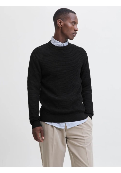 Ανδρικό Πλεκτό Βαμβακερό Jack & Jones JPRBlareagan Knit Crew Neck LN 12283381 Black