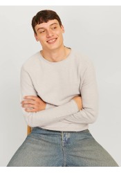 Ανδρικό Πλεκτό Βαμβακερό Jack & Jones Jjecooper Knit Crew Neck Noos 12258407 Oatmeal melange