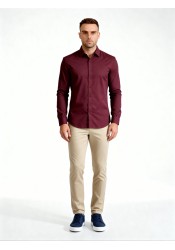 Ανδρικό Πουκάμισο Slim Fit Boston 9502-492-1 Μπορντό