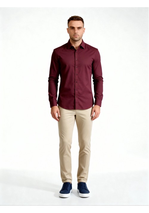 Ανδρικό Πουκάμισο Slim Fit Boston 9502-492-1 Μπορντό