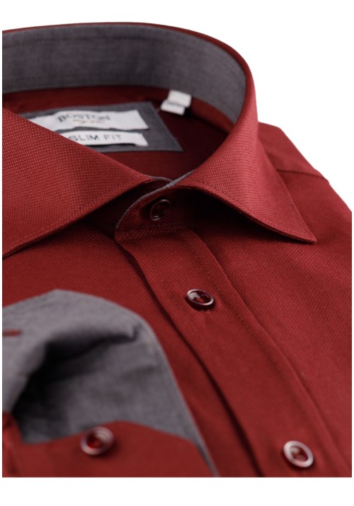 Ανδρικό Πουκάμισο Slim Fit Boston 9502-492-1 Μπορντό