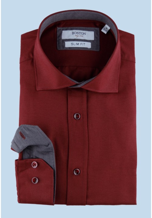 Ανδρικό Πουκάμισο Slim Fit Boston 9502-492-1 Μπορντό