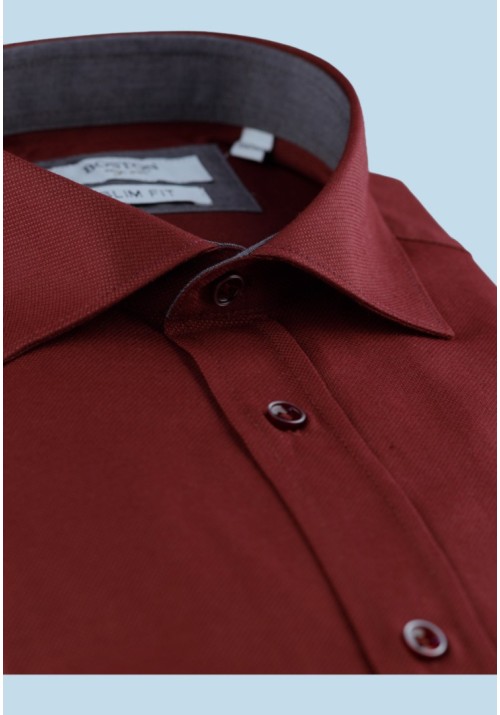 Ανδρικό Πουκάμισο Slim Fit Boston 9502-492-1 Μπορντό