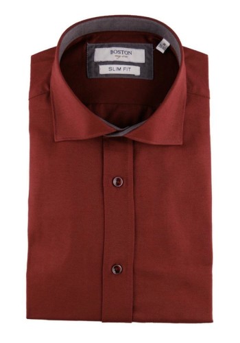 Ανδρικό Πουκάμισο Slim Fit Boston 9502-492-1 Μπορντό