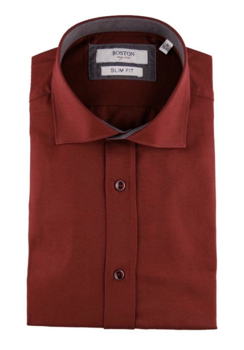Ανδρικό Πουκάμισο Slim Fit Boston 9502-492-1 Μπορντό