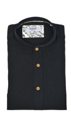 Ανδρικό Πουκάμισο Λινό Μάο με Στενή Γραμμή  Boston 12001-2-2 Μαύρο