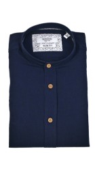 Ανδρικό Πουκάμισο Λινό με Στενή Γραμμή Boston 12001-26 Mάο Μακρυμάνικο Μονόχρωμο Μπλε