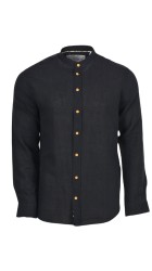 Ανδρικό Πουκάμισο Λινό Μάο με Στενή Γραμμή  Boston 12001-2-2 Μαύρο