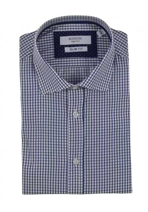 Ανδρικό Πουκάμισο Slim Fit Boston 201-1 Καρό Λευκό