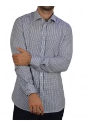 Ανδρικό Πουκάμισο Slim Fit Boston 201-1 Καρό Λευκό