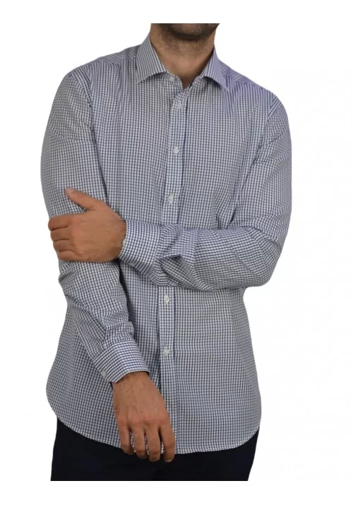 Ανδρικό Πουκάμισο Slim Fit Boston 201-1 Καρό Λευκό