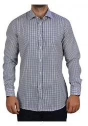 Ανδρικό Πουκάμισο Slim Fit Boston 201-1 Καρό Λευκό