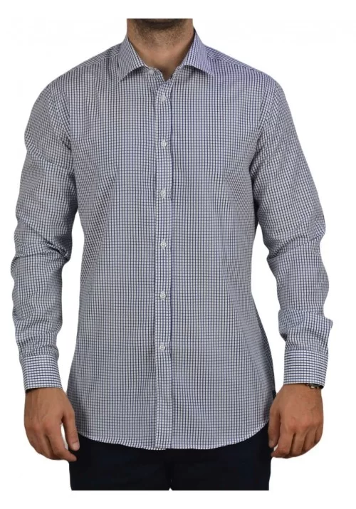 Ανδρικό Πουκάμισο Slim Fit Boston 201-1 Καρό Λευκό