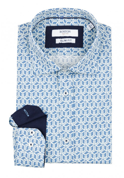 Ανδρικό Πουκάμισο Slim Fit Boston 607-3 Γαλάζιο