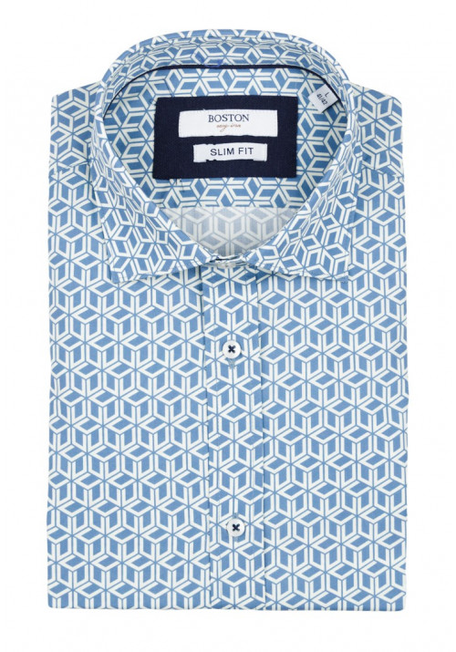 Ανδρικό Πουκάμισο Slim Fit Boston 607-3 Γαλάζιο