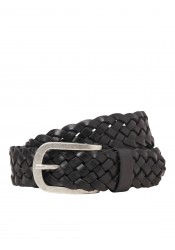 Ανδρική Δερμάτινη Πλεκτή Ζώνη Jack & Jones Jaclau Braided Leather Belt Styd 12270596 Μαύρη