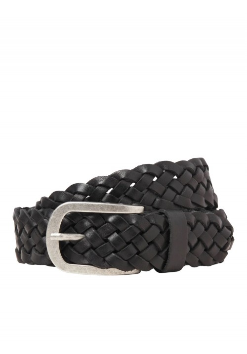 Ανδρική Δερμάτινη Πλεκτή Ζώνη Jack & Jones Jaclau Braided Leather Belt Styd 12270596 Μαύρη