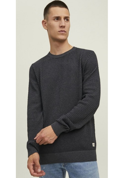 Ανδρικό Πλεκτό Βαμβακερό Jack & Jones JJeatlas Knit Crew Neck 12212816 Dark Grey Melange