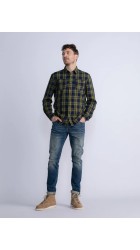 Ανδρικό Πουκάμισο Καρό Petrol M-3030-SIL 400-1096 Μπλε