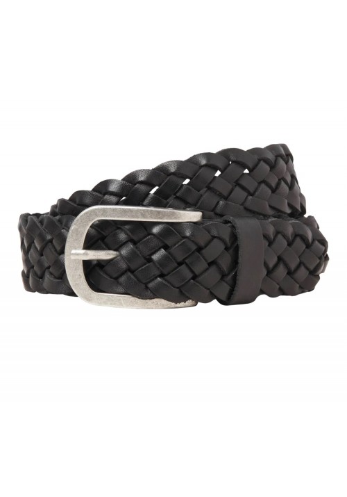 Ανδρική Δερμάτινη Πλεκτή Ζώνη Jack & Jones Jaclau Braided Leather Belt Styd 12270596 Μαύρη