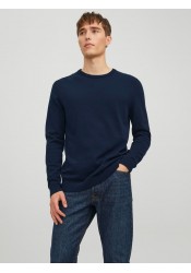 Ανδρικό Πλεκτό Βαμβακερό Jack & Jones JJEBasic Knit Crew Neck Noos 12137190 Navy Blazer