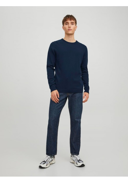 Ανδρικό Πλεκτό Βαμβακερό Jack & Jones JJEBasic Knit Crew Neck Noos 12137190 Navy Blazer