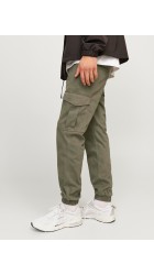 Ανδρικό Παντελόνι Cargo Jack & Jones 12186889 JPSTmarco JJJoe Cuffed Χακί