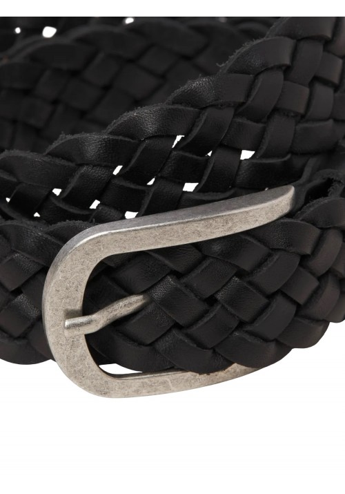 Ανδρική Δερμάτινη Πλεκτή Ζώνη Jack & Jones Jaclau Braided Leather Belt Styd 12270596 Μαύρη