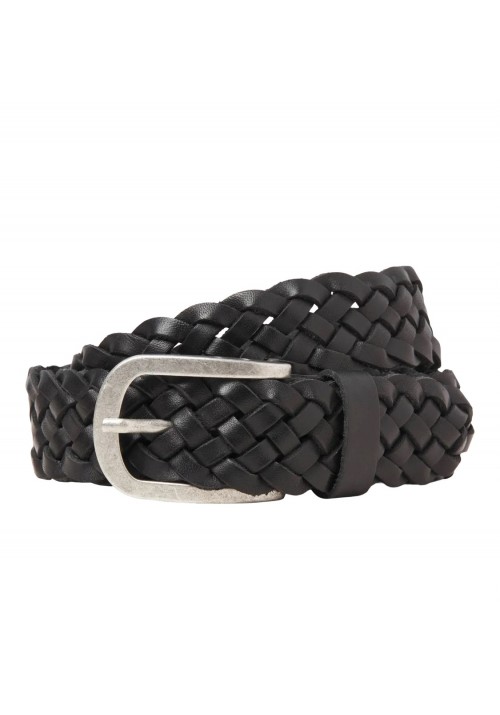 Ανδρική Δερμάτινη Πλεκτή Ζώνη Jack & Jones Jaclau Braided Leather Belt Styd 12270596 Μαύρη