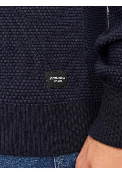 Ανδρικό Πλεκτό Βαμβακερό Jack & Jones JJEGlobe Knit Crew Neck Noos 12258139 Mood Indigo